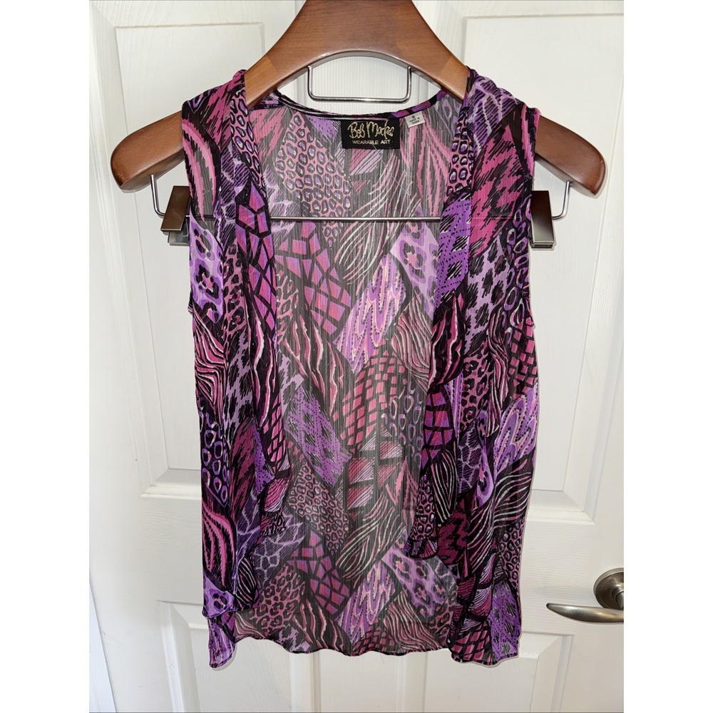 NWOT Bob Mackie Sheer Cardigan Vest Topper Womens Size S Bold Animal Print